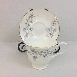 Y2K Royal Court Fine Bone China Teacup & Saucer Forget Me Knots Made in England